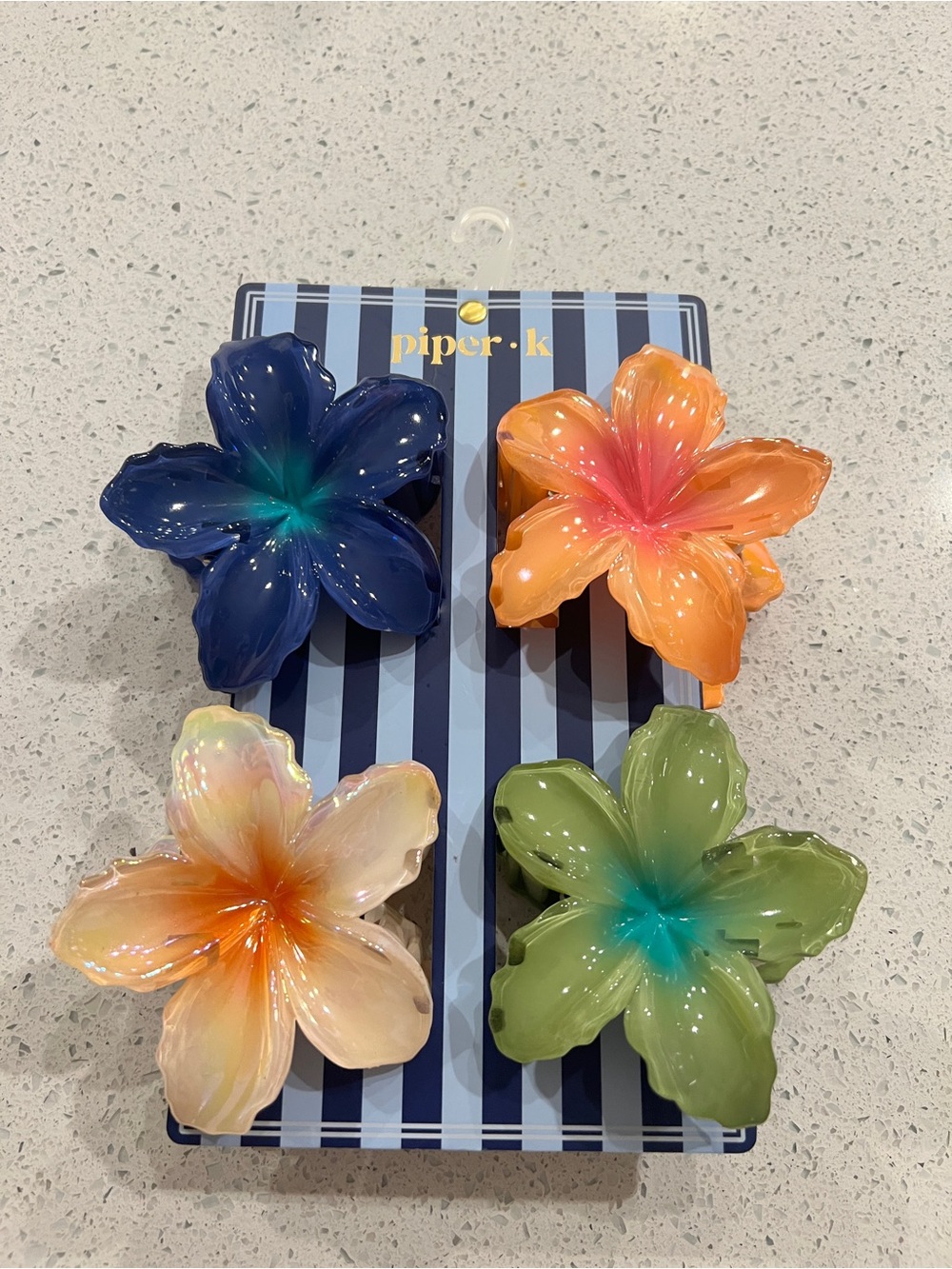 Piper K 🌺 Colorful Resin Floral Hair Clips - Navy, Orange, Peach, Green